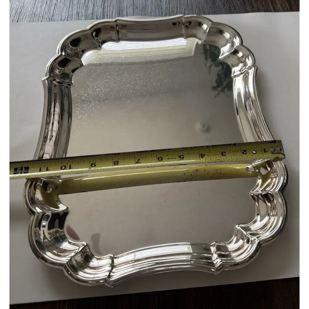 Gorham Heritage Silverplate Serving Tray YH14 Scalloped Gallery 15.5” x 11.5”
